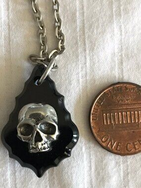 Y2K Goth Punk Victorian Gothic Skull Black & Silver Necklace Pendant
